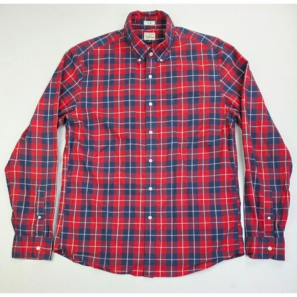 J. Crew Slim Size Large mens Red Blue White Check Button Down Long Sleeve Shirt - Picture 1 of 8